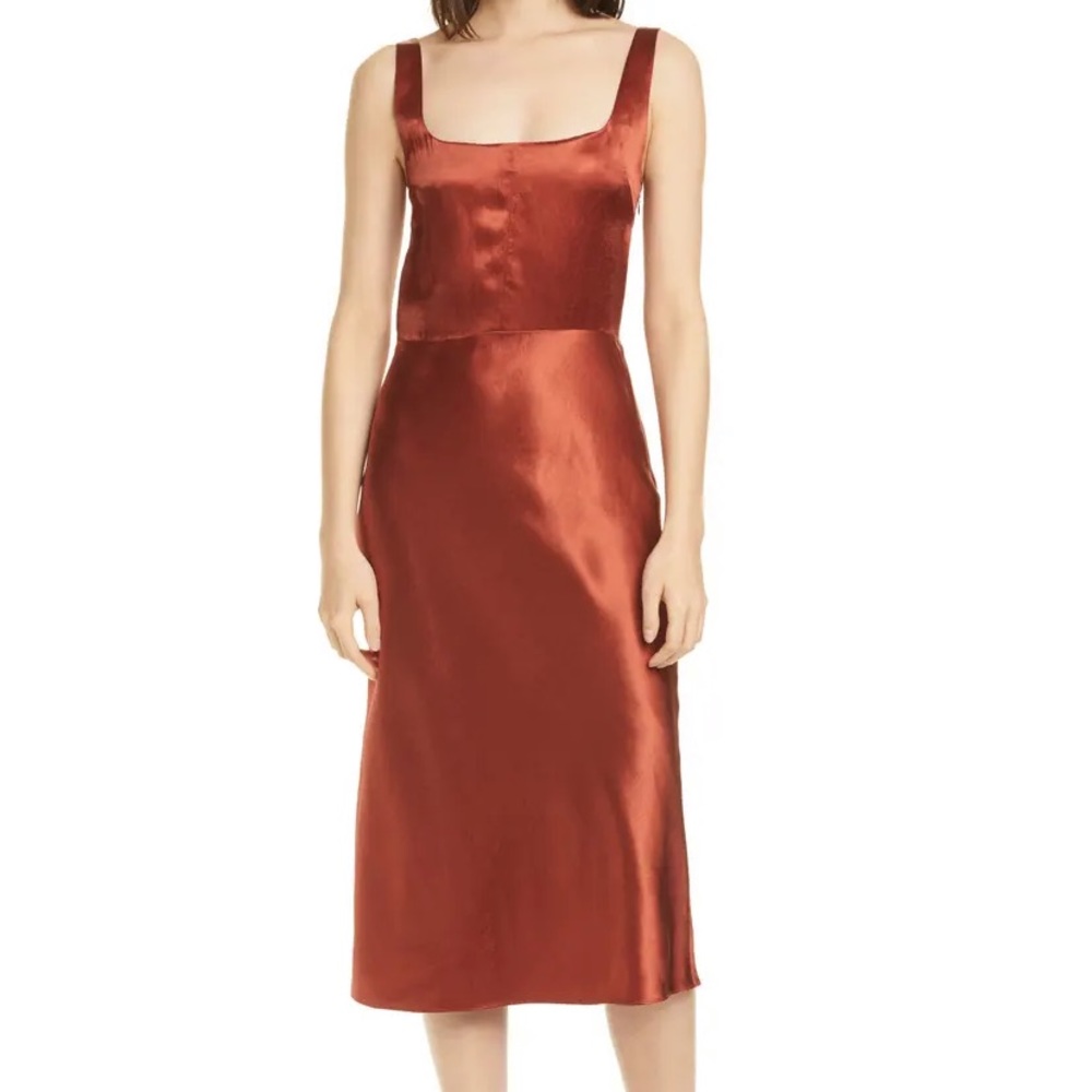 FLAW - VINCE Satin Slip Midi Dress - Sangre - Size 2 - Burnt Orange Rust